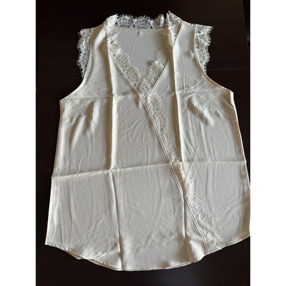 ROSKIKI Women's Solid Sleeveless top Wrap V Neck Lace Trim Cami spring summer - Picture 2 of 8